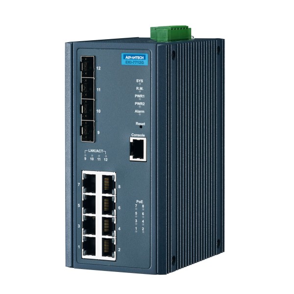 Managed Fiber Optic Gigabit Switch EKI-7712 PoE